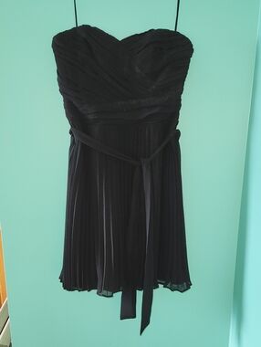 Express Strapless Black Pleated Cocktail Dress with Waist Ribbon Sz 8